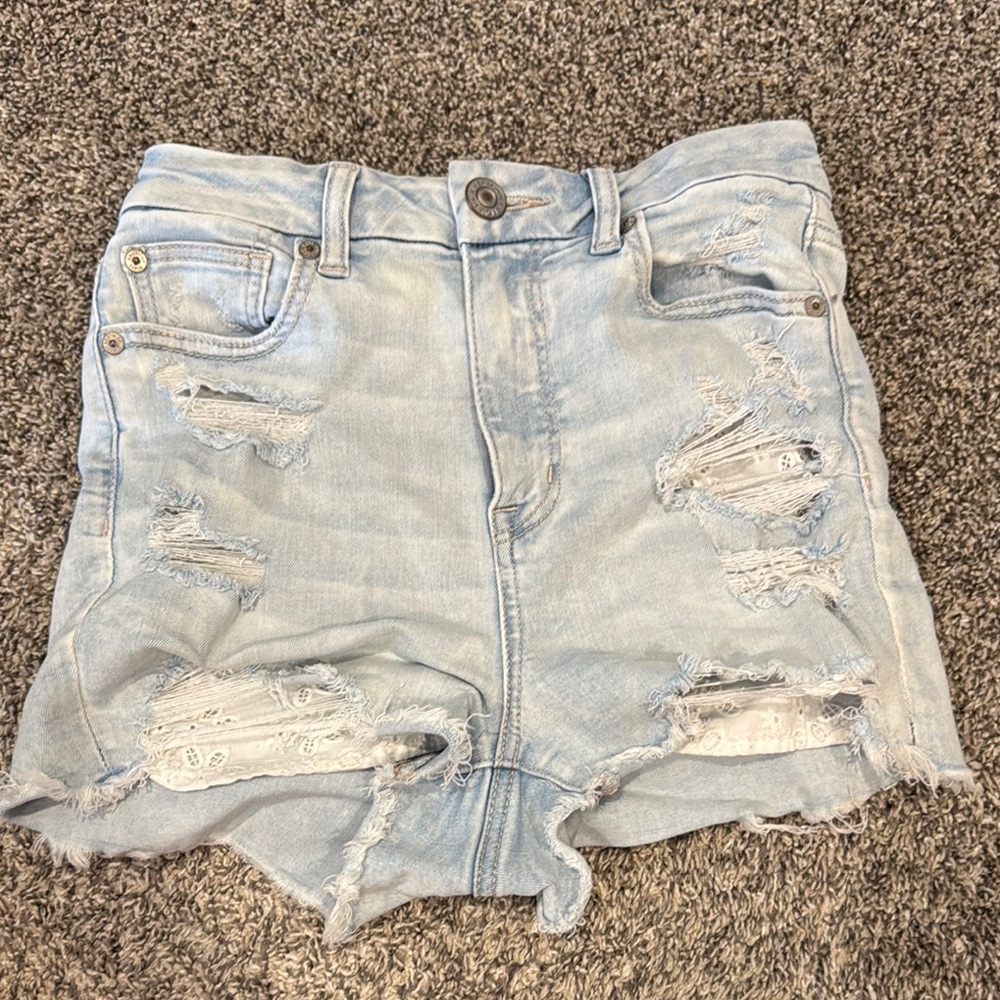 American Eagle Outfitters Blue Jean Shorts High-Waisted Distressed